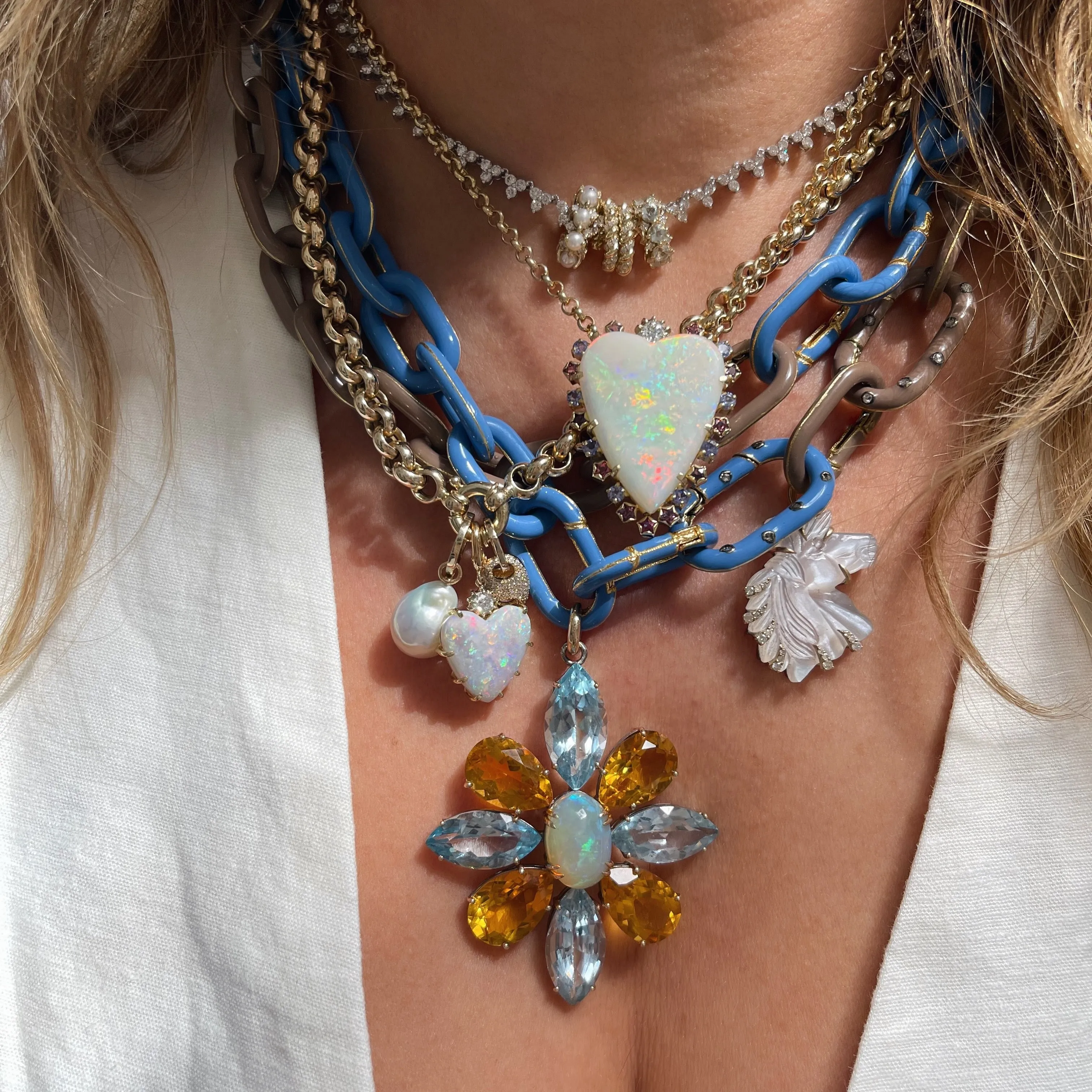 Opal Heart & Diamond Accent Charm