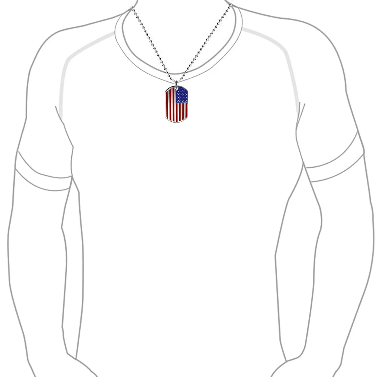 Patriotic Flag Star Dog Tag Pendant Necklace for Men in Red White Blue Stripes