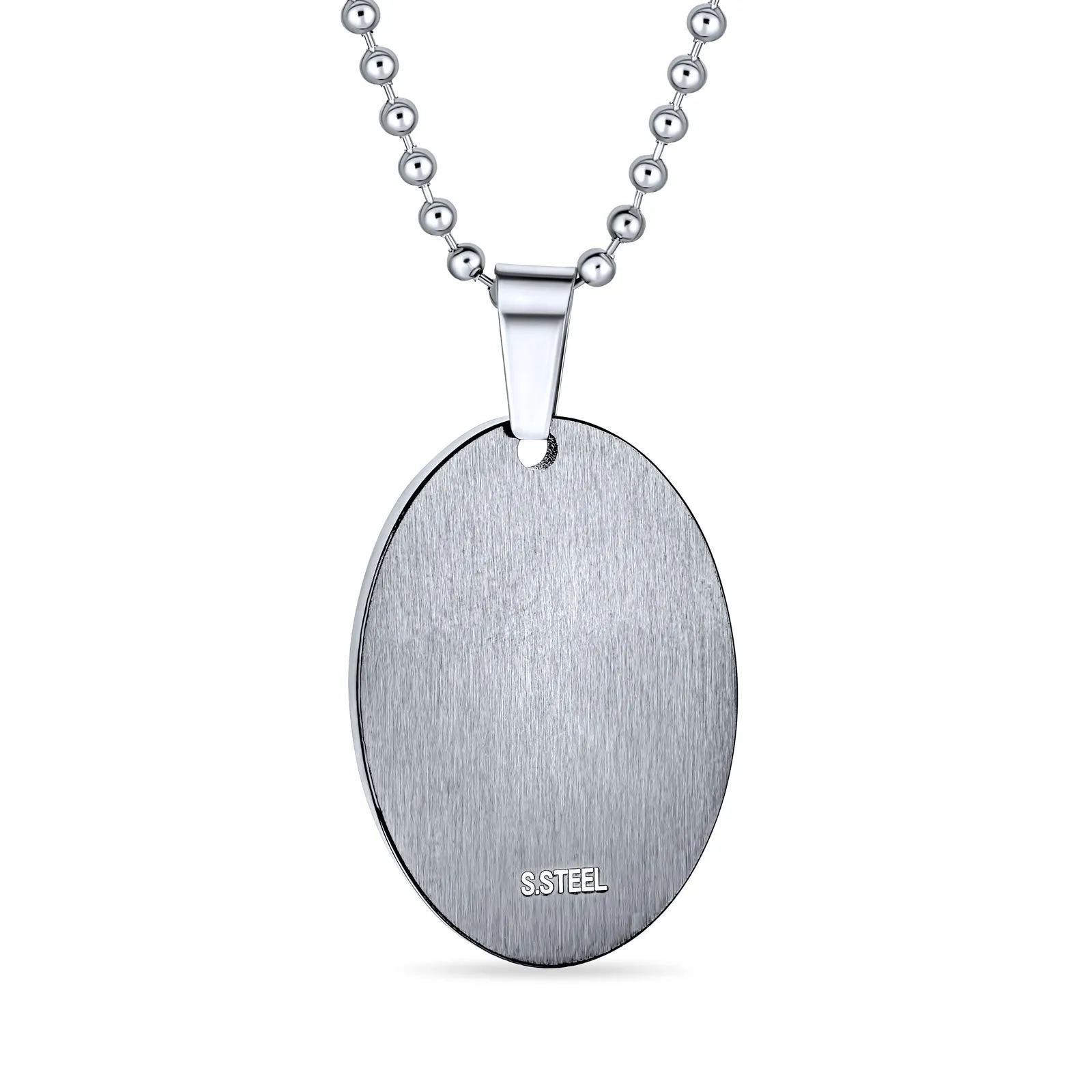 Protection Religious Our Lord's Prayer Oval Pendant Necklace for Men Black Silver Stainless Steel