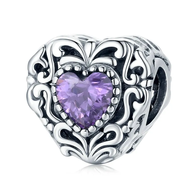 Purple Diamond Punk Beads and Love Drop Charms