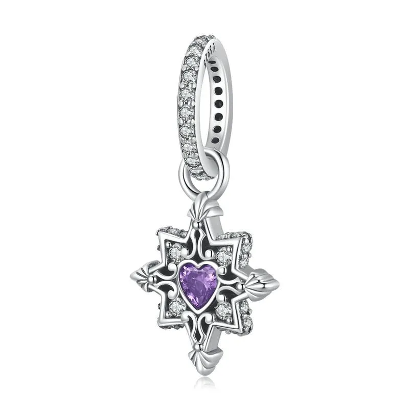 Purple Diamond Punk Beads and Love Drop Charms