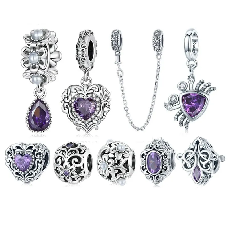 Purple Diamond Punk Beads and Love Drop Charms
