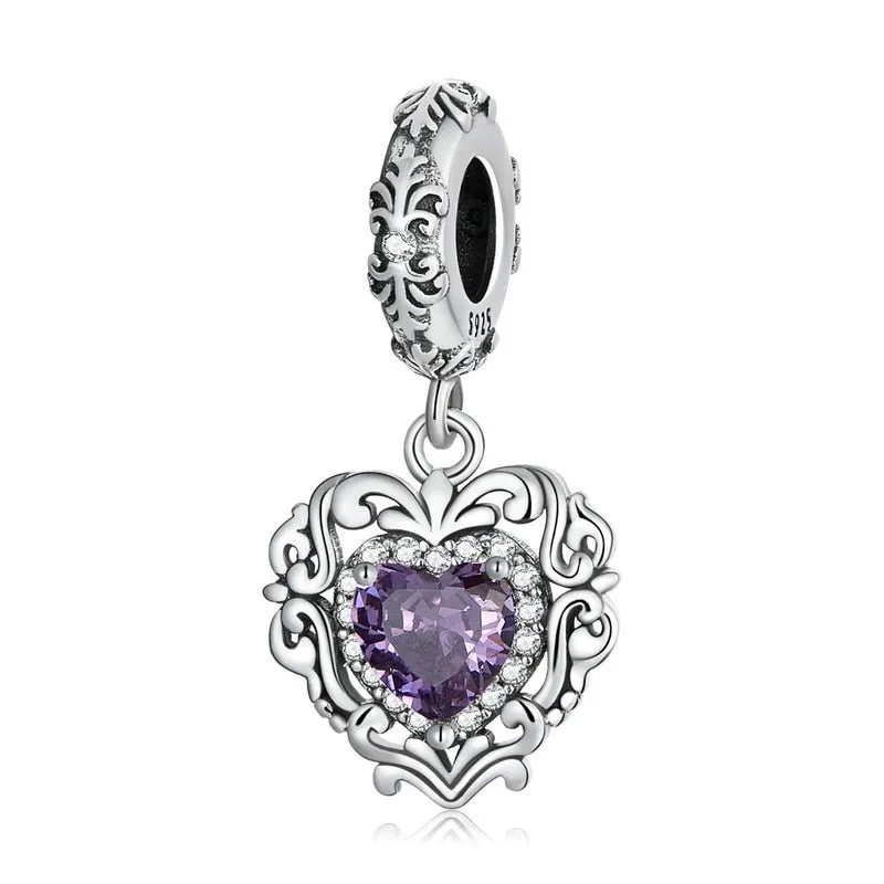 Purple Diamond Punk Beads and Love Drop Charms