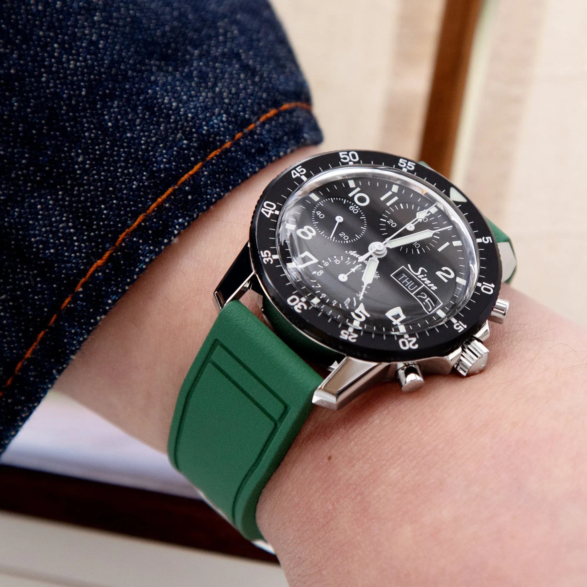 Quick Release Green Pilot FKM rubber watch strap, 20mm or 22mm