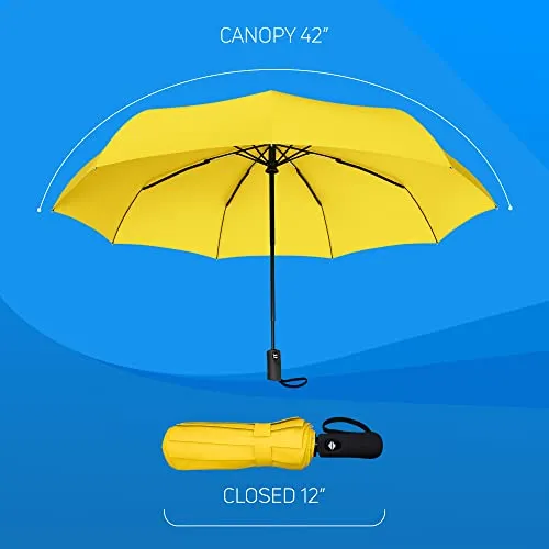 Rain-Mate Compact Travel Umbrella - Auto Open and Close - Yellow