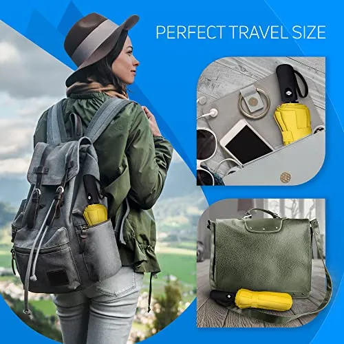 Rain-Mate Compact Travel Umbrella - Auto Open and Close - Yellow
