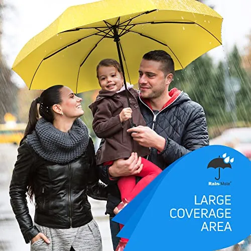 Rain-Mate Compact Travel Umbrella - Auto Open and Close - Yellow