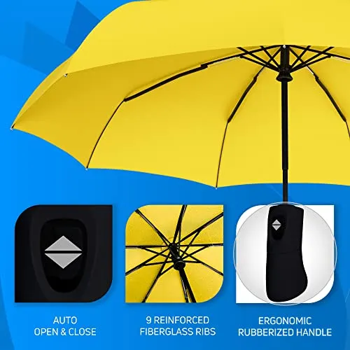 Rain-Mate Compact Travel Umbrella - Auto Open and Close - Yellow