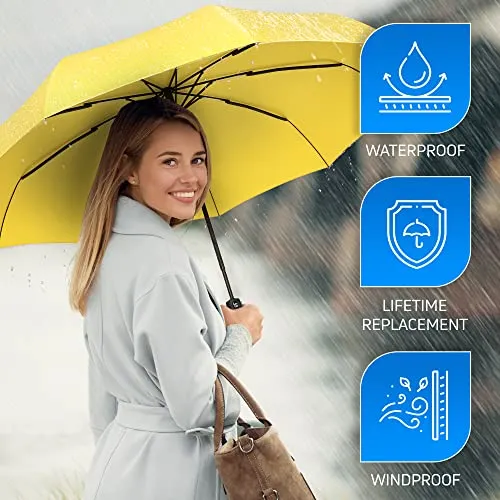 Rain-Mate Compact Travel Umbrella - Auto Open and Close - Yellow