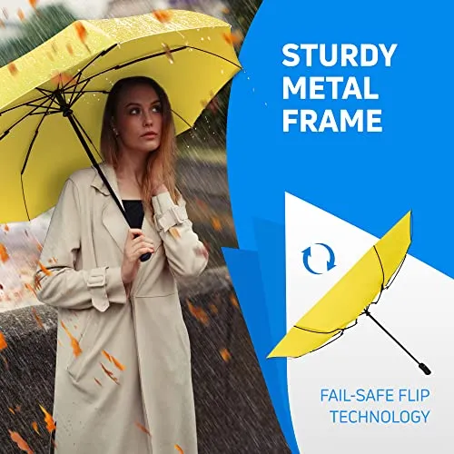 Rain-Mate Compact Travel Umbrella - Auto Open and Close - Yellow
