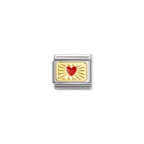 Red Heart with Diamond Pattern - 18K Gold & Enamel