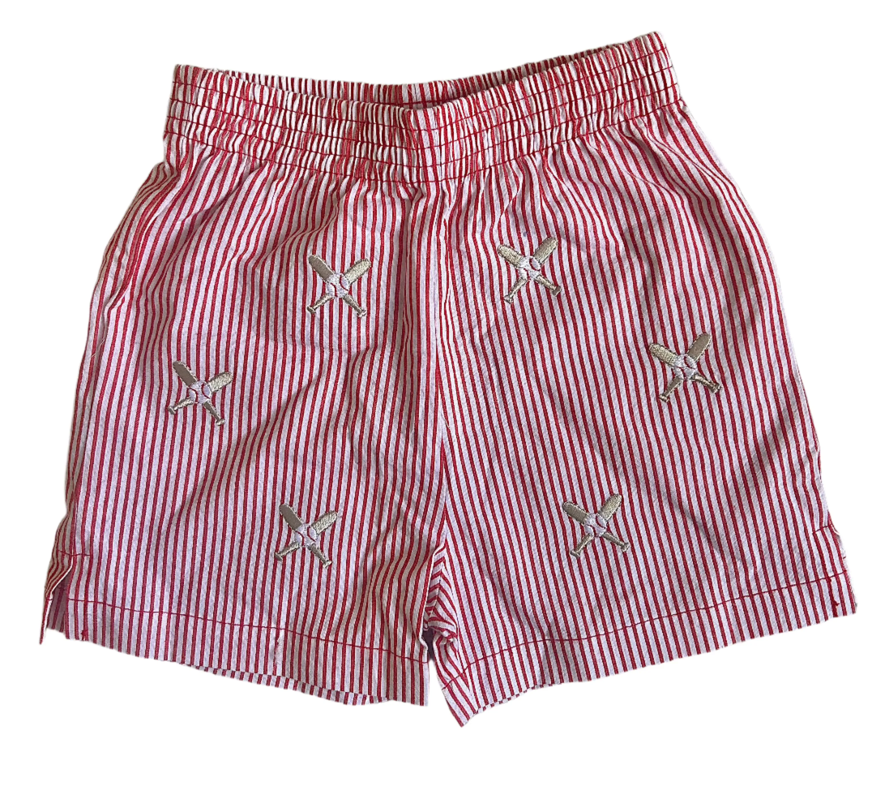 Red Stripe Embroidered Baseball Shorts | Luigi