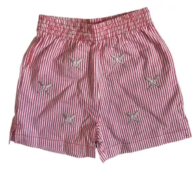 Red Stripe Embroidered Baseball Shorts | Luigi