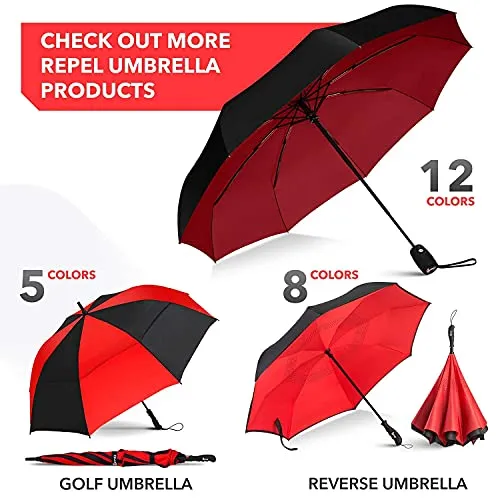 Repel Windproof Travel Umbrella - Wind Resistant - Black - Red