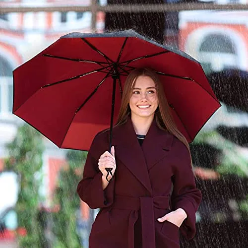 Repel Windproof Travel Umbrella - Wind Resistant - Black - Red