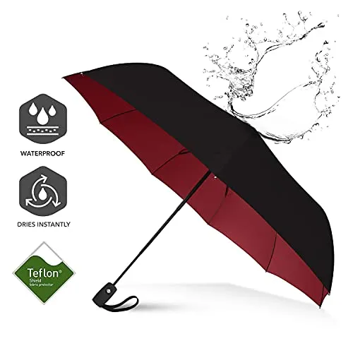 Repel Windproof Travel Umbrella - Wind Resistant - Black - Red