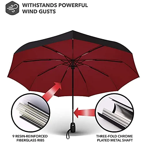 Repel Windproof Travel Umbrella - Wind Resistant - Black - Red