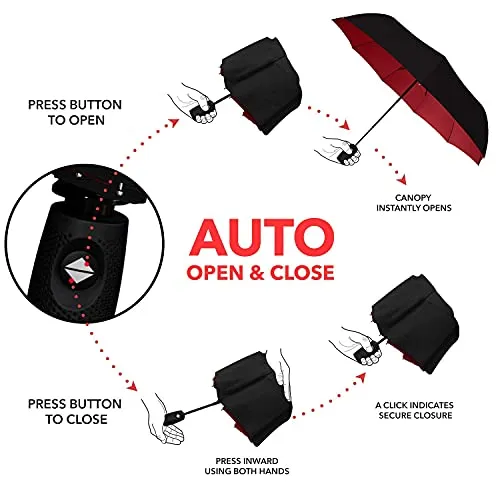 Repel Windproof Travel Umbrella - Wind Resistant - Black - Red