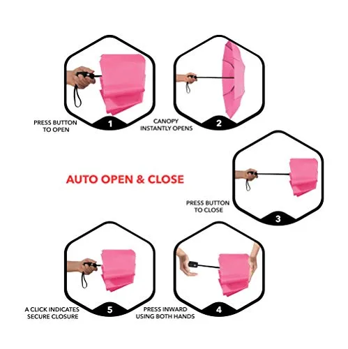 Repel Windproof Travel Umbrella with Teflon Coating (Pink)