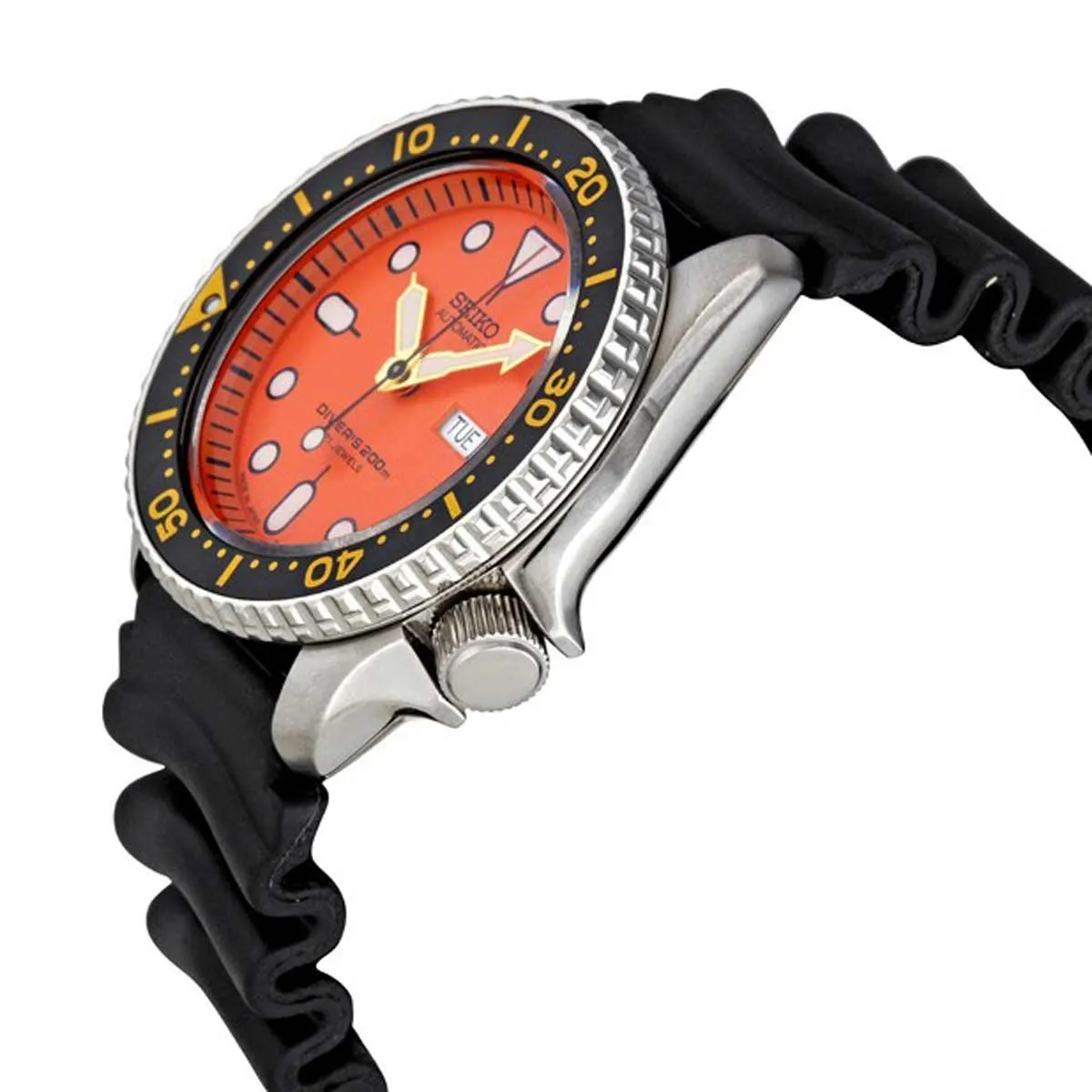 Seiko SKX011J1 Men's Scuba Divers Automatic Orange Dial Black Rubber Strap Dive Watch