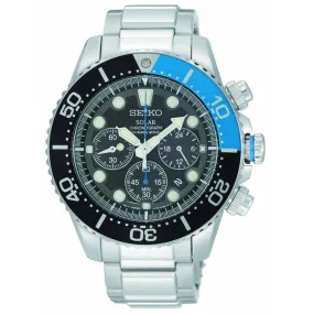 Seiko SSC017 Men's Solar Chronograph Black Dial Stainless Steel Bracelet Dive Watch