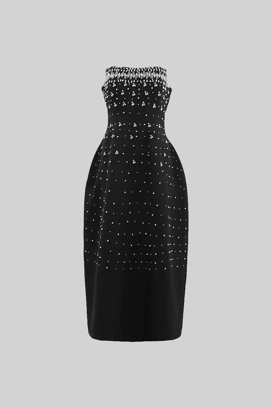 Sleeveless Fitted Dress With Diamond Embellishments - Black