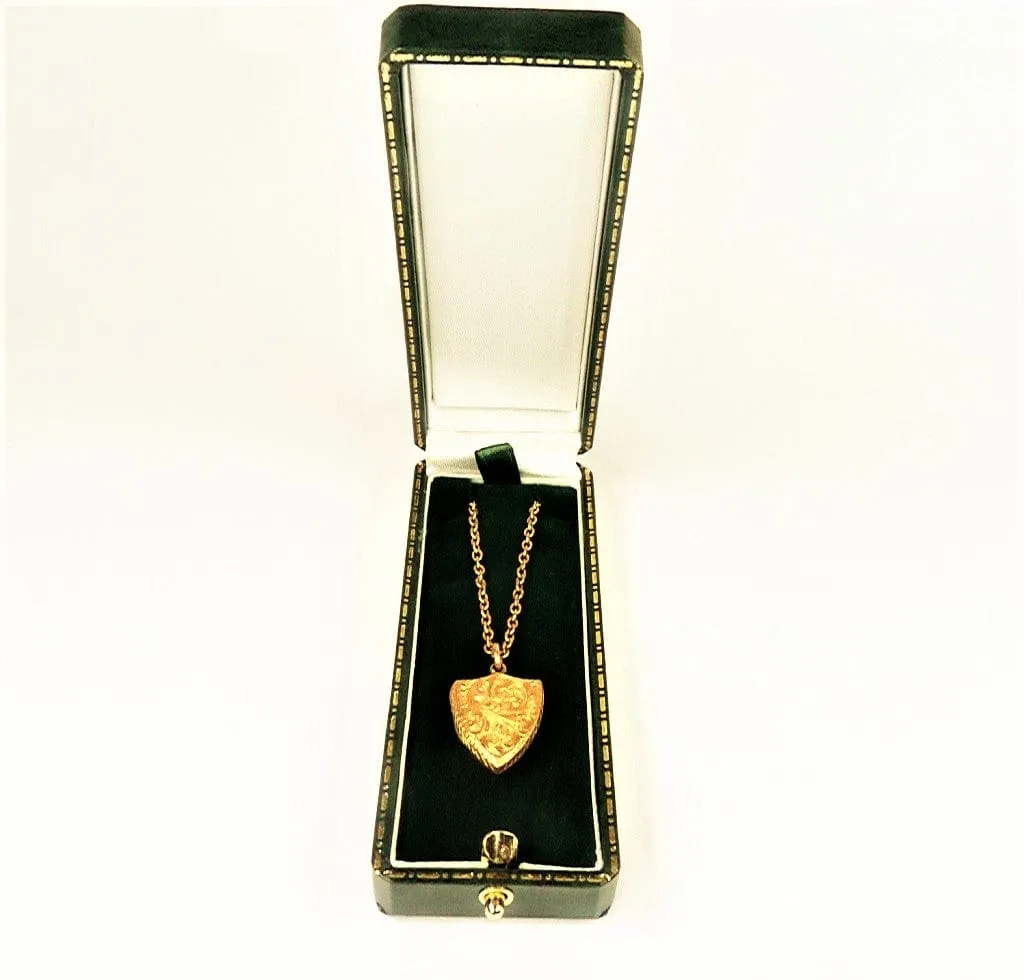 Solid Gold Edwardian Locket And Necklace Antique Fully Hallmarked Shield Locket 1902