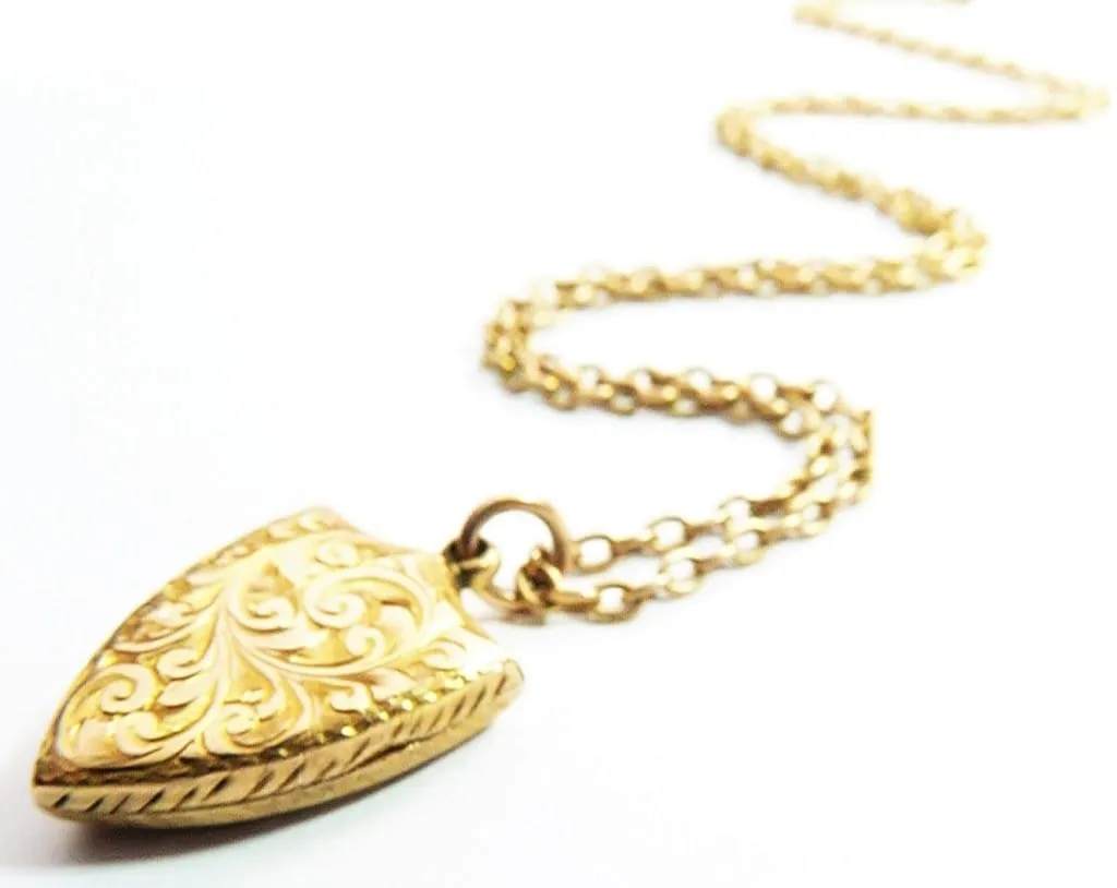 Solid Gold Edwardian Locket And Necklace Antique Fully Hallmarked Shield Locket 1902