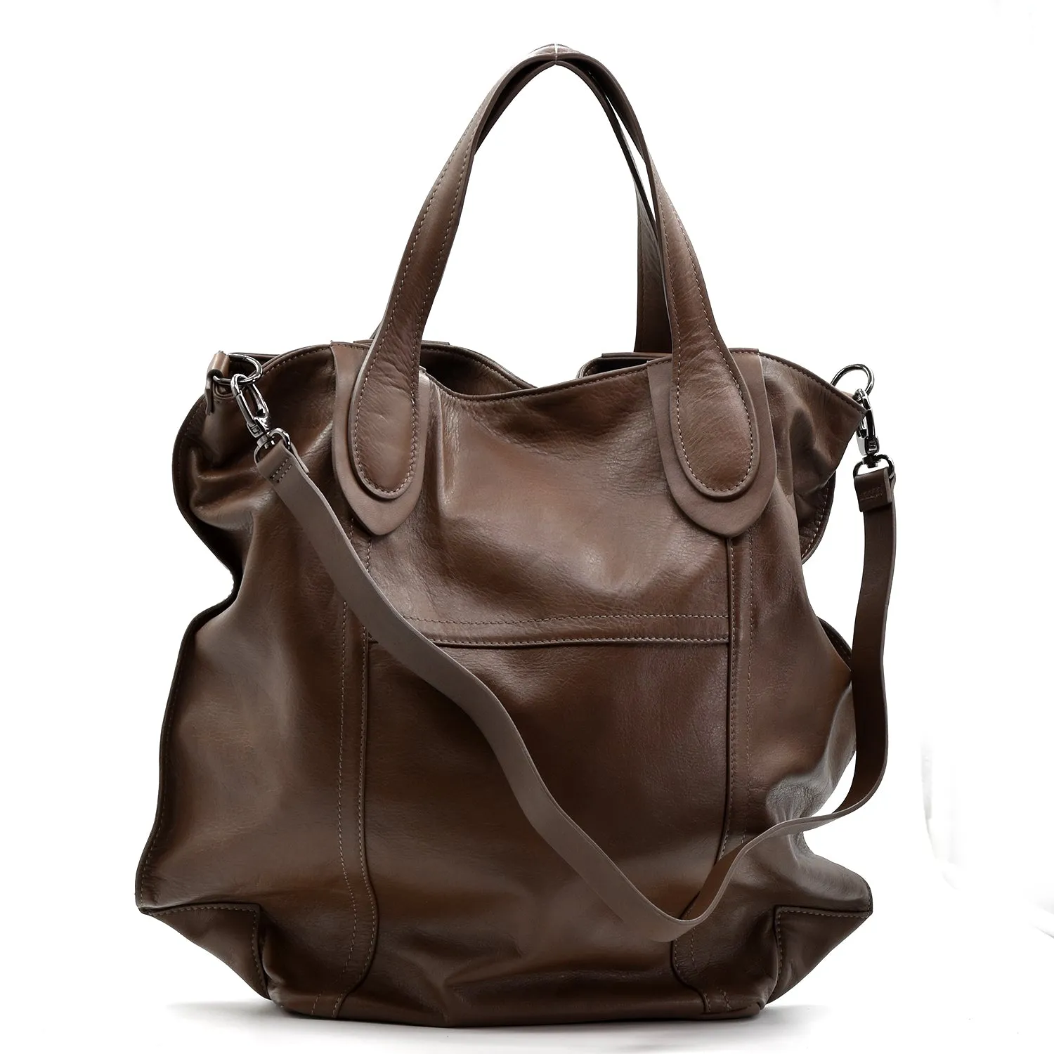 Substantial classic luxury leather bag with long strap