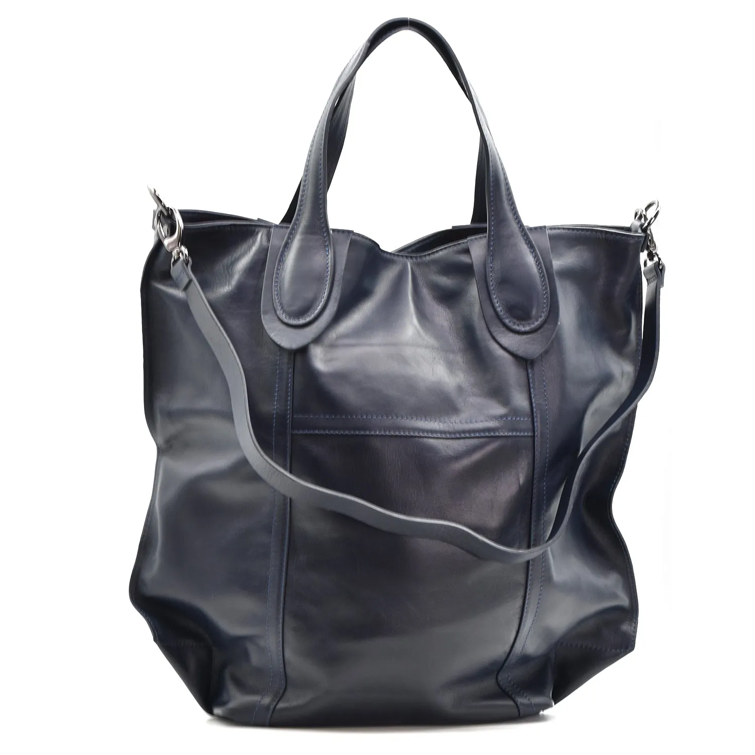 Substantial classic luxury leather bag with long strap