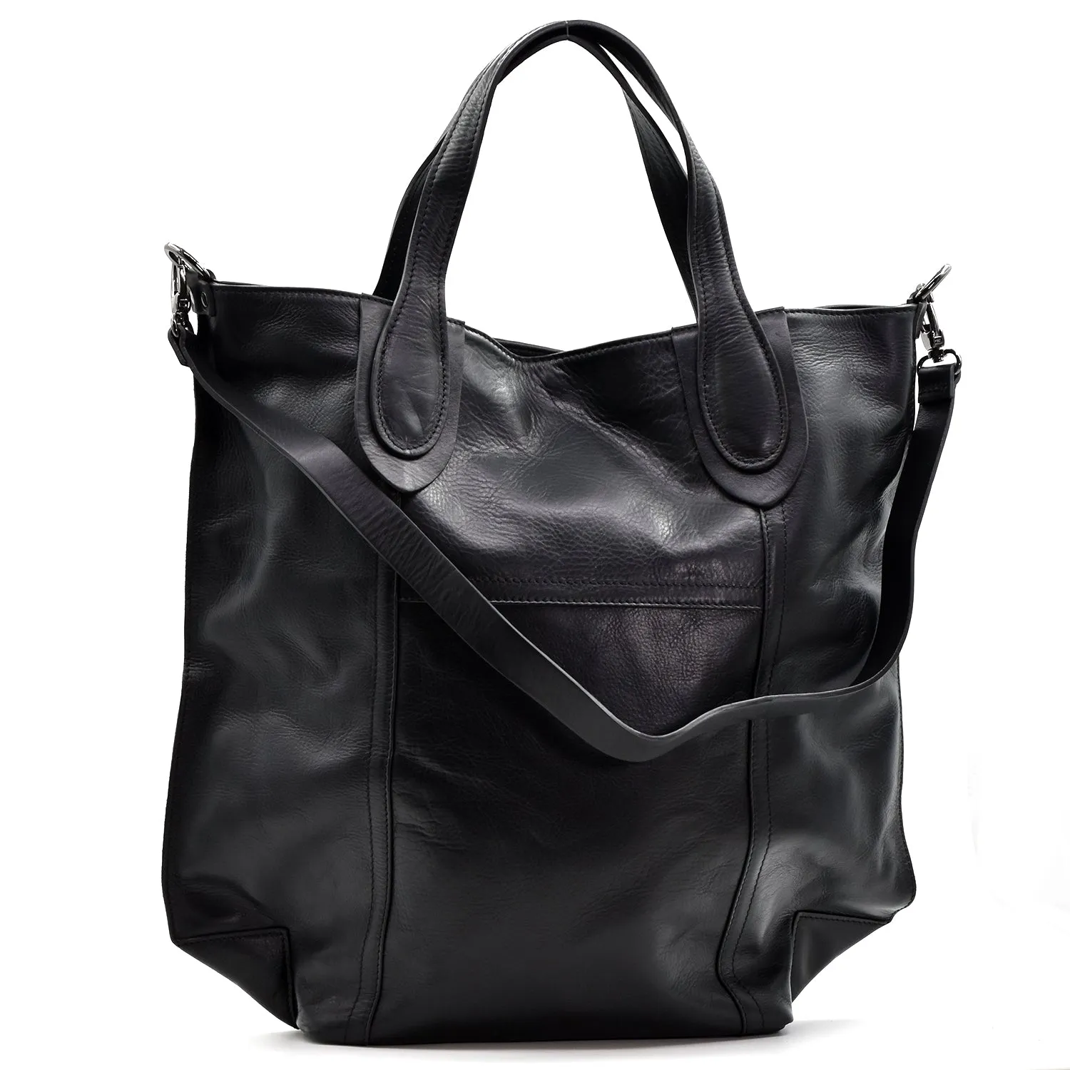 Substantial classic luxury leather bag with long strap