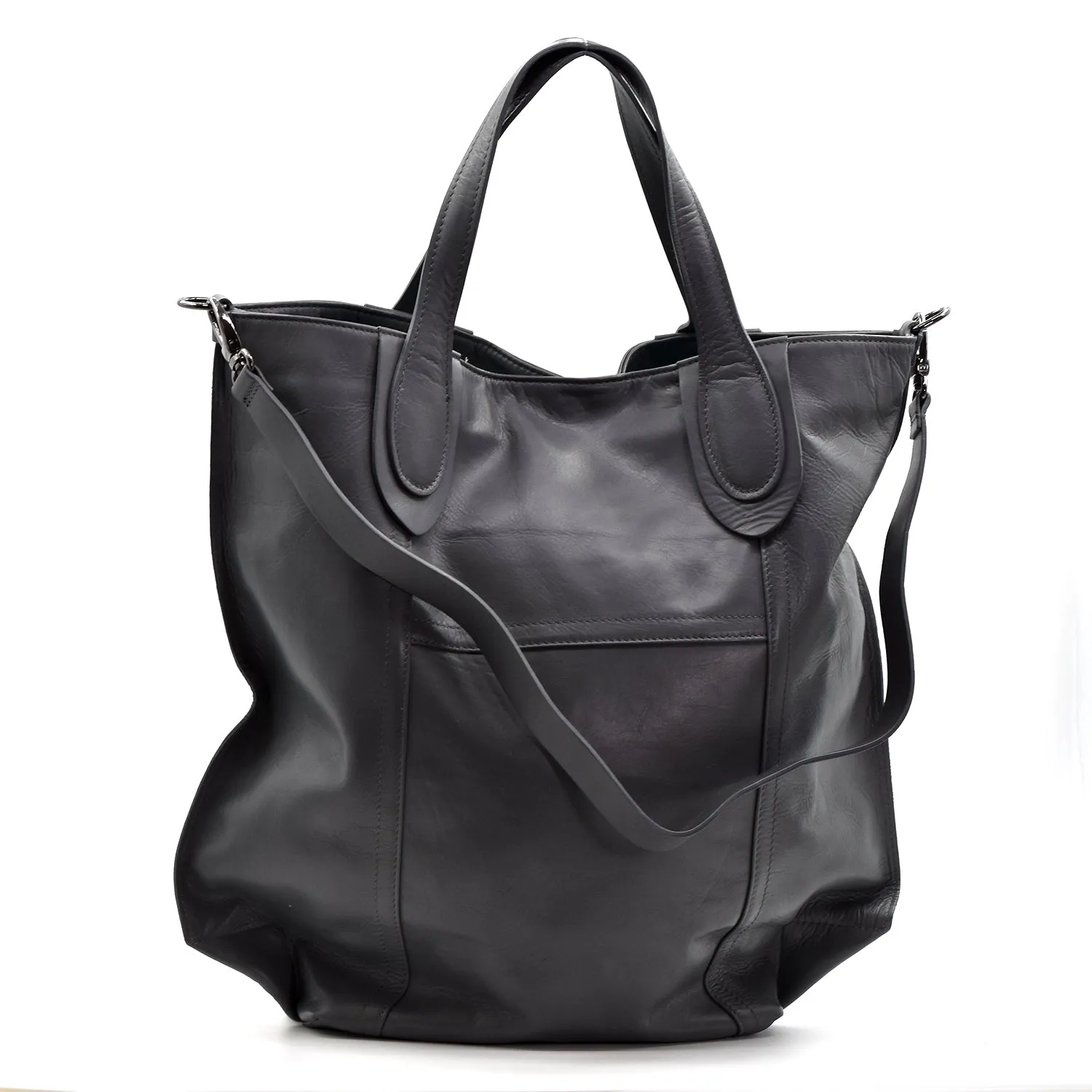 Substantial classic luxury leather bag with long strap