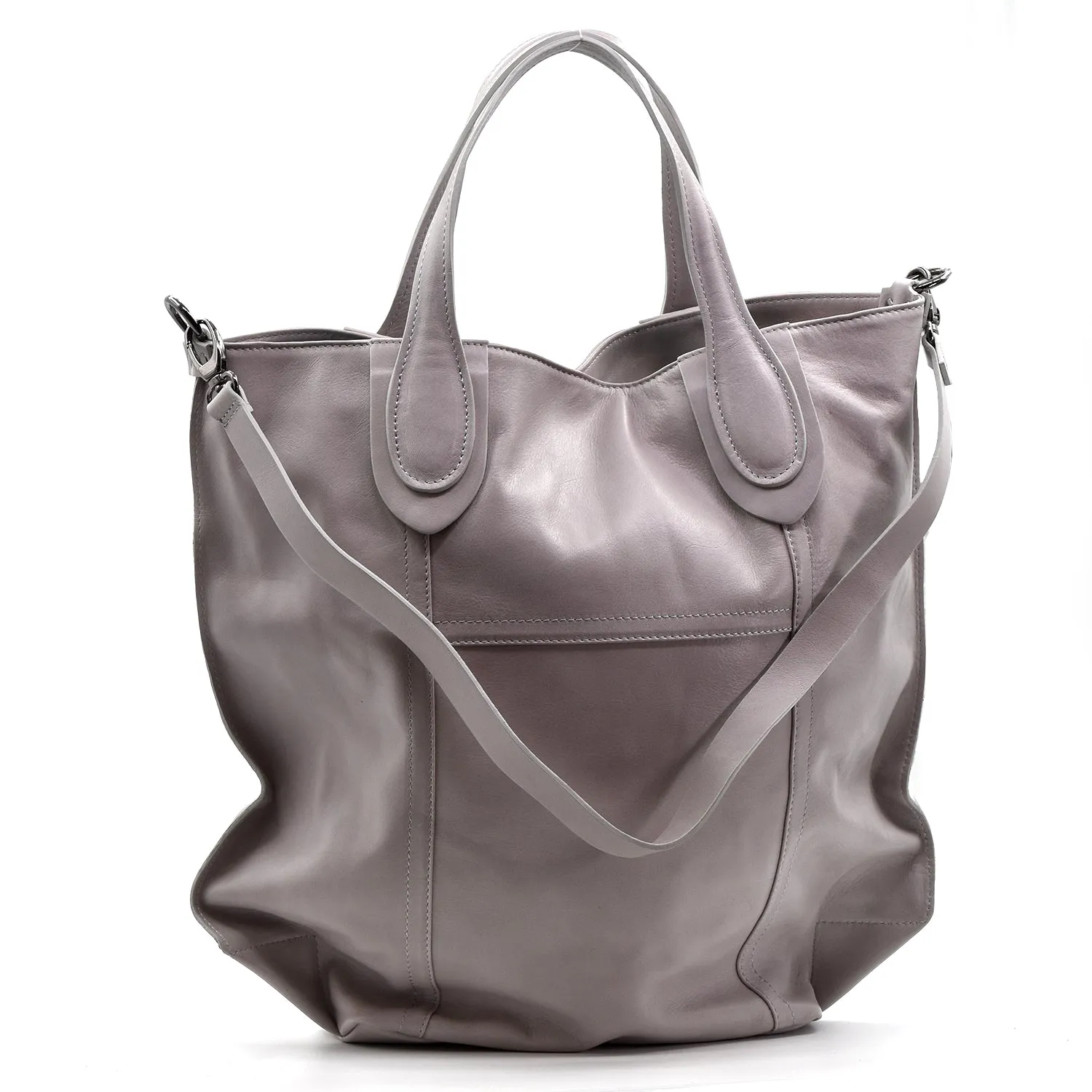 Substantial classic luxury leather bag with long strap