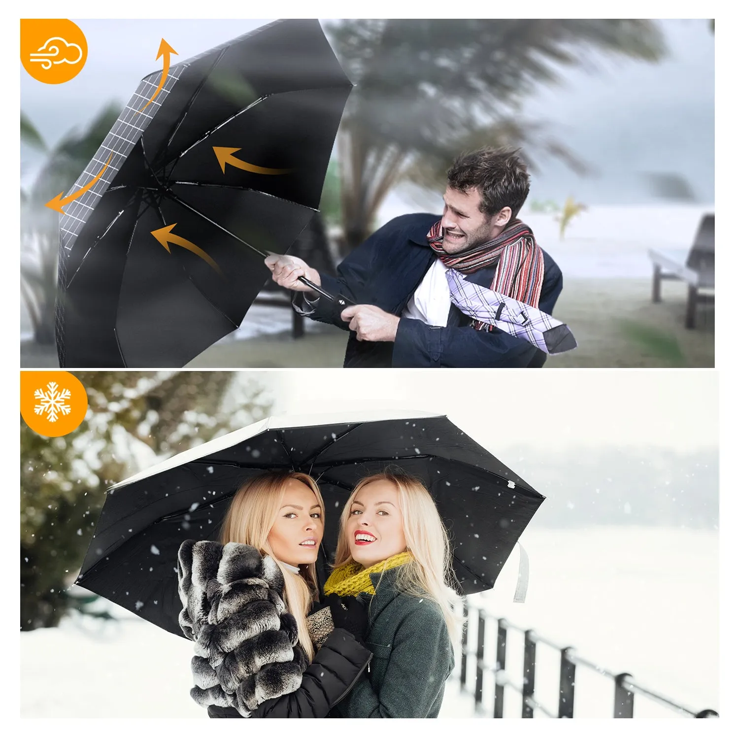 TechRise Classic Windproof Automatic Folding Compact Umbrella with 8 Ribs