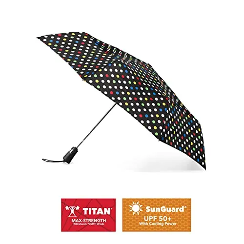 Totes Titan Compact Travel Umbrella - UV Sun Protection, Windproof