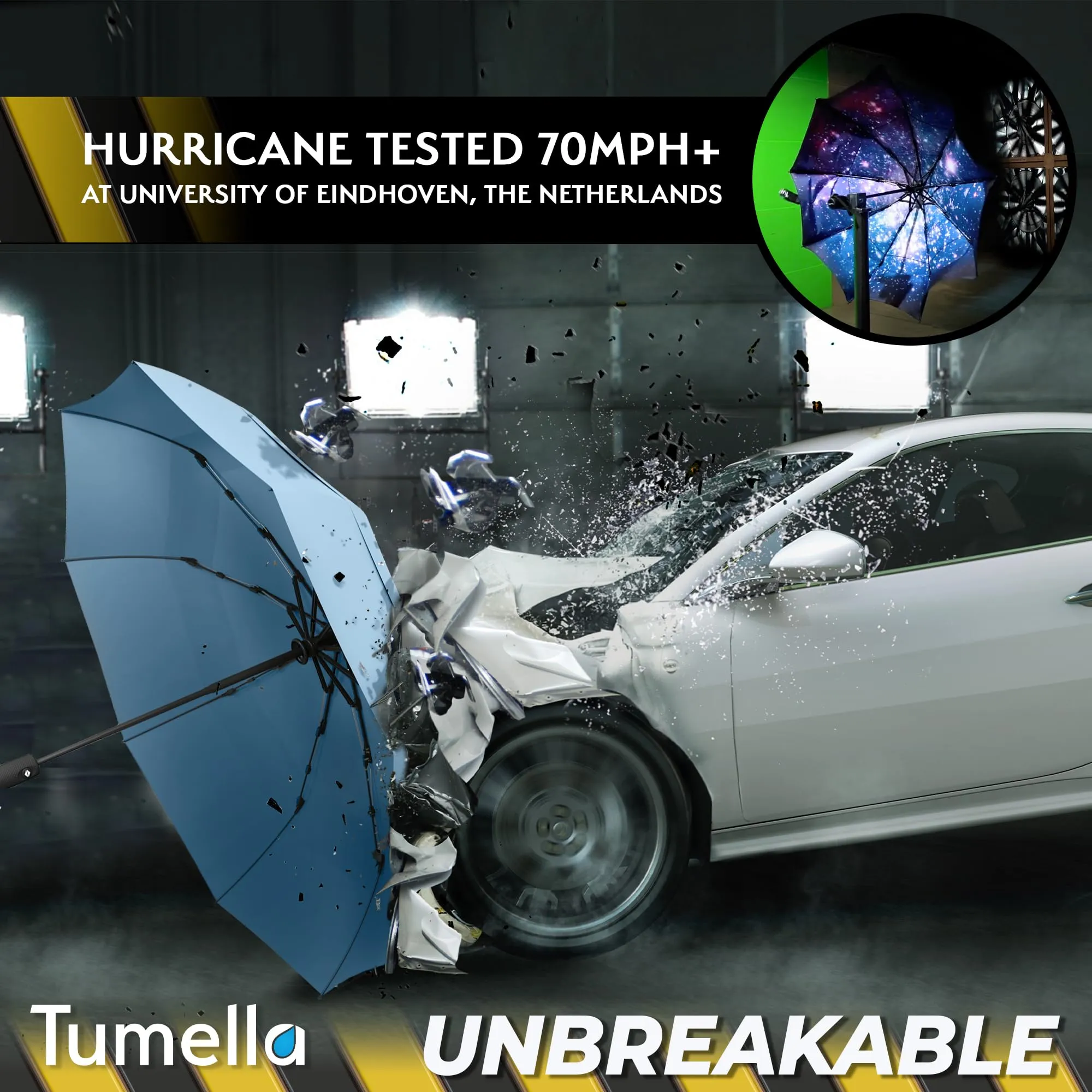 TUMELLA Compact Windproof Automatic Umbrella for Travel