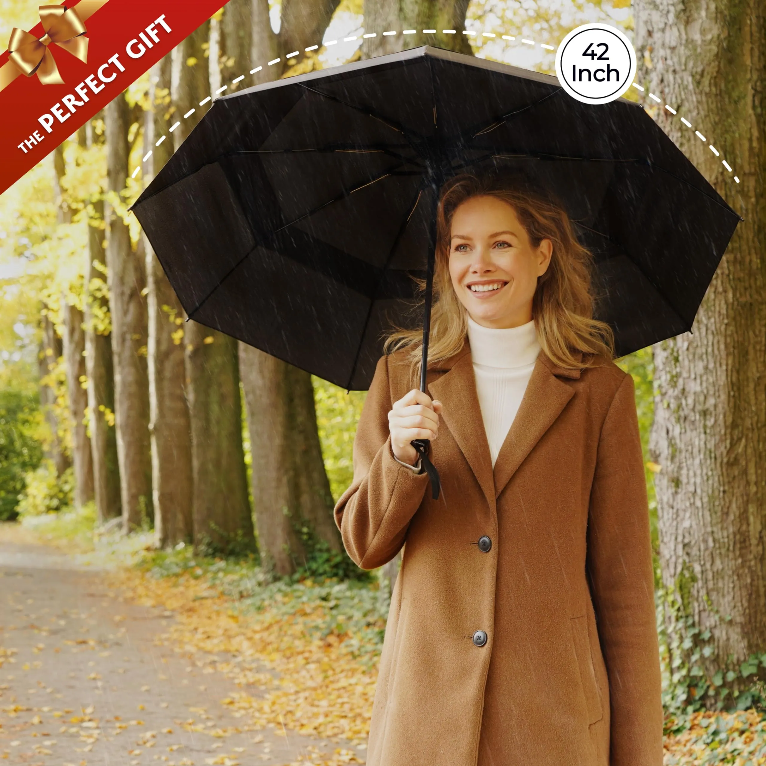 TUMELLA Compact Windproof Automatic Umbrella for Travel
