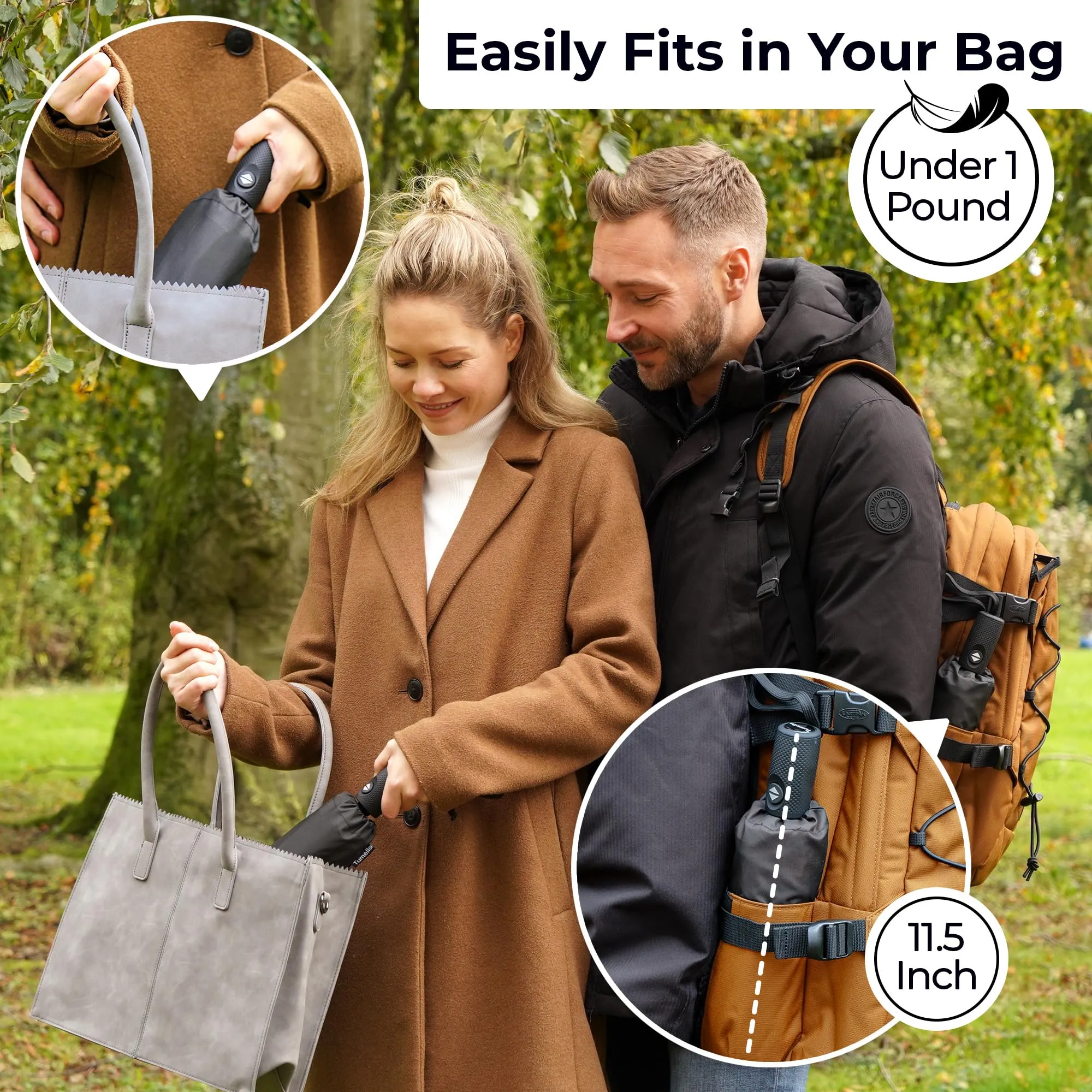 TUMELLA Compact Windproof Automatic Umbrella for Travel