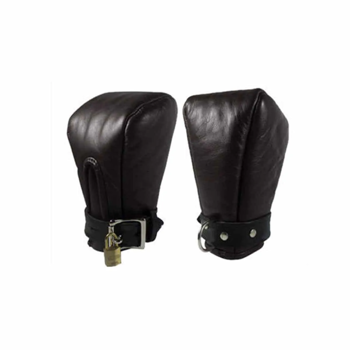 Unisex Black Leather Fist Mitts Gloves Sexy Padded Lined Bondage - Mitts2