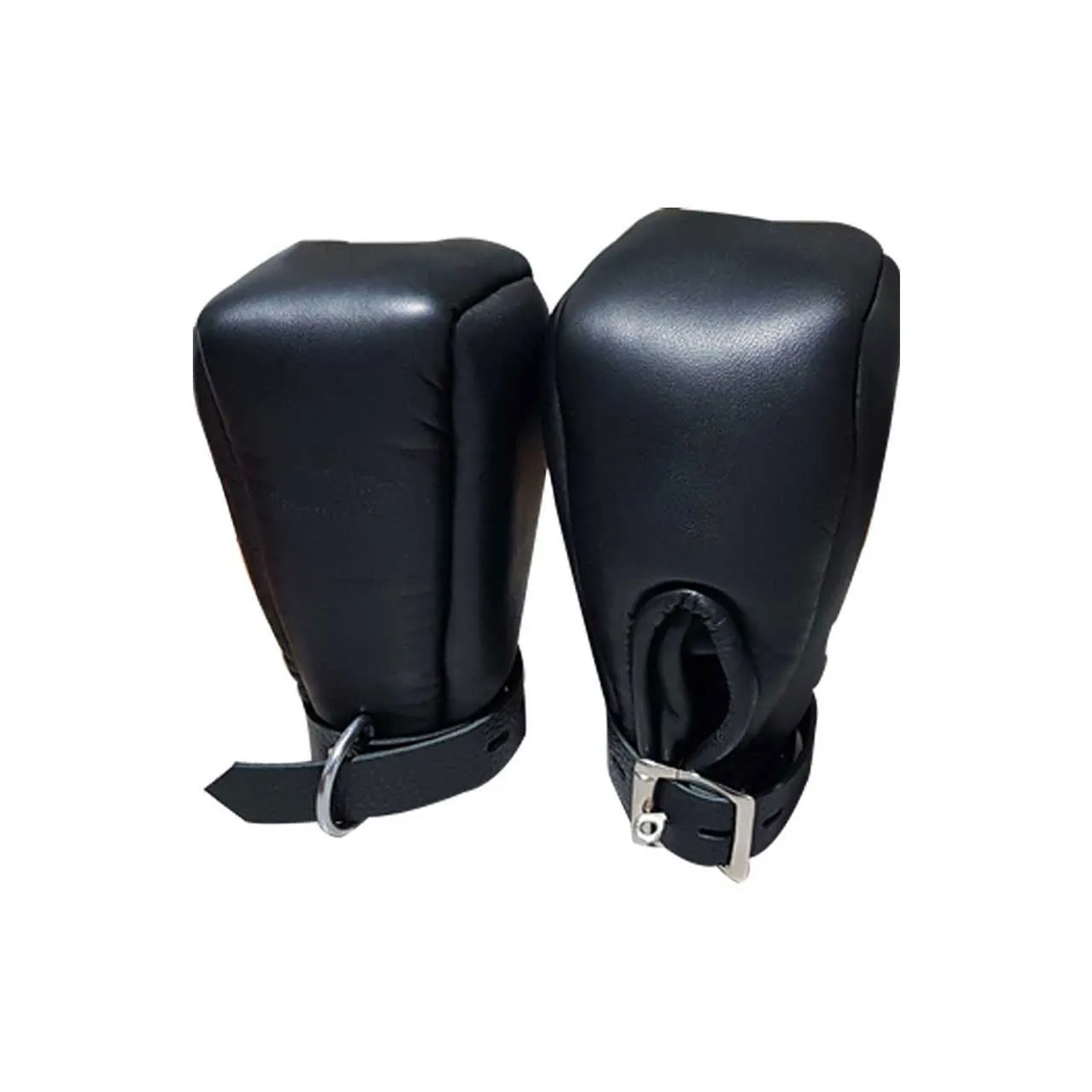 Unisex Black Leather Fist Mitts Gloves Sexy Padded Lined Bondage - Mitts2