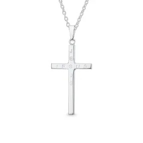 Unisex Sterling Silver Jesus Cross Pendant Necklace - Simple Religious Design