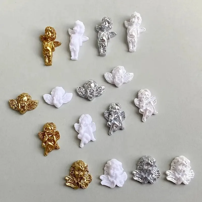 Valentines Silvery Cupid Charms 3D Nail Art Charms Decoration | Sparkly Flat Back Artificial Gems Jewels Diamond For Women Girls