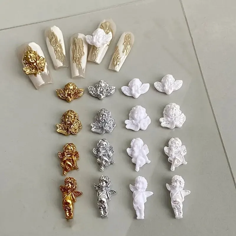 Valentines Silvery Cupid Charms 3D Nail Art Charms Decoration | Sparkly Flat Back Artificial Gems Jewels Diamond For Women Girls