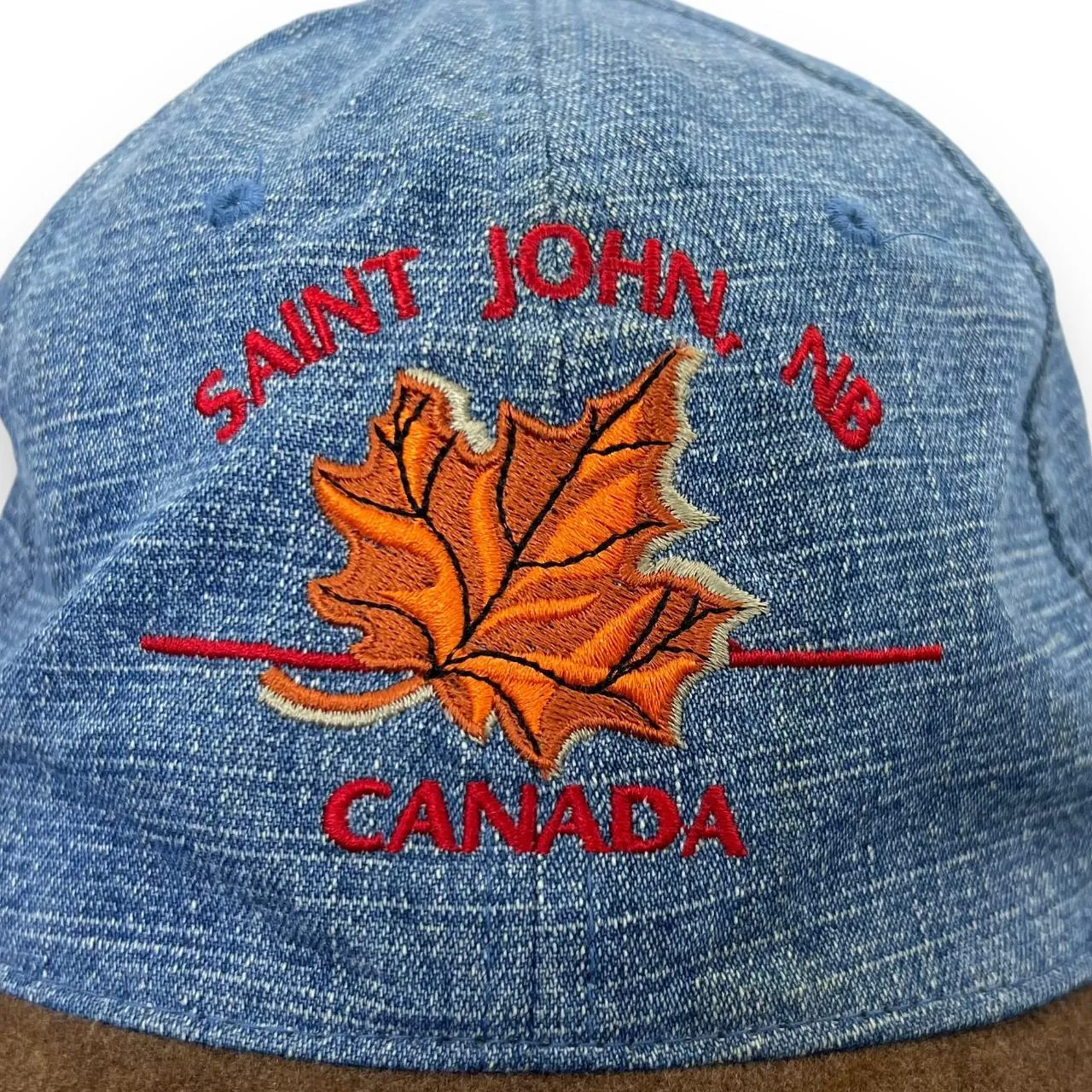 Vintage SAINT JOHN, NB "Canada" Embroidered Souvenir Denim Suede Peak Baseball Cap
