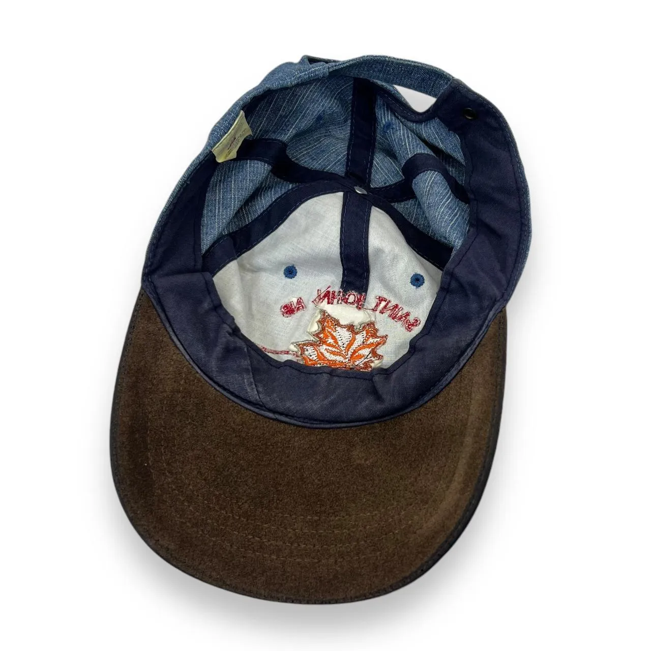 Vintage SAINT JOHN, NB "Canada" Embroidered Souvenir Denim Suede Peak Baseball Cap