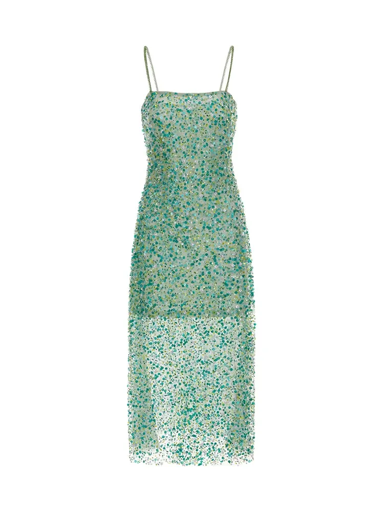 Wardrobes by Chen Elegant Green Sequin Diamond Maxi cocktail Dress-Willow