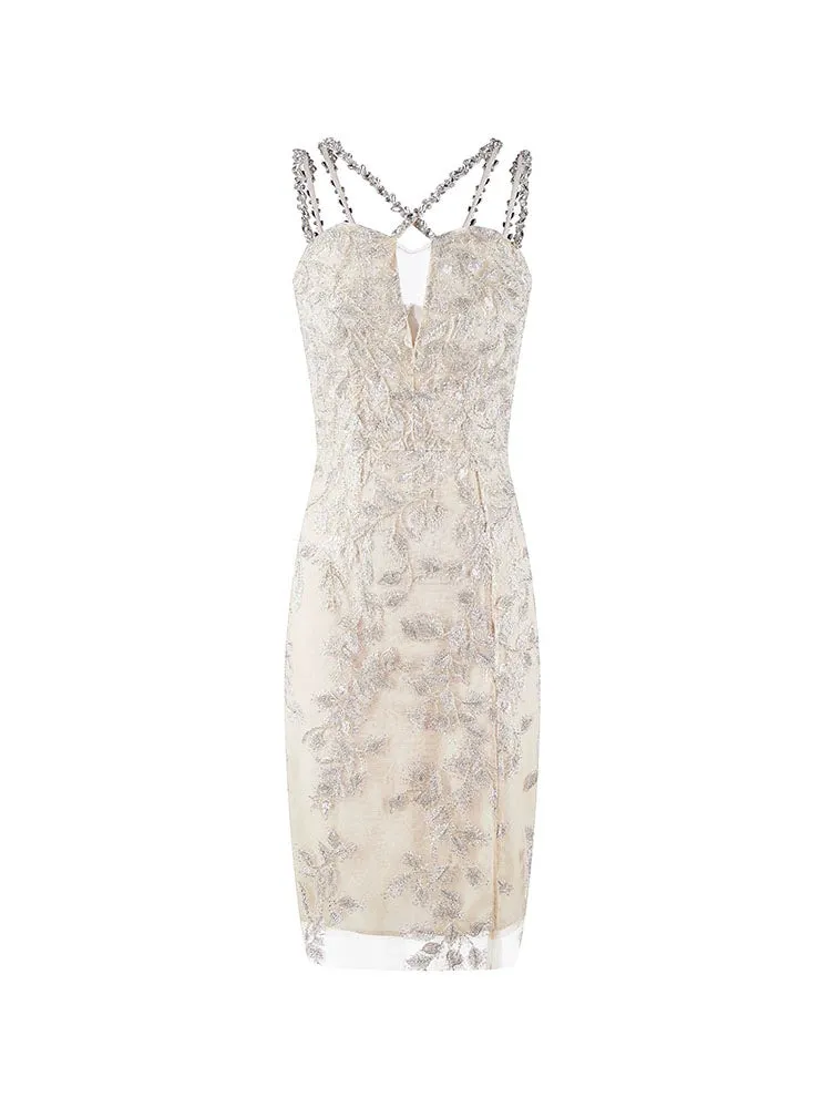 Wardrobes by Chen Luxury Gold Sleeveless Diamond Strap Dinner Dress-Dorei