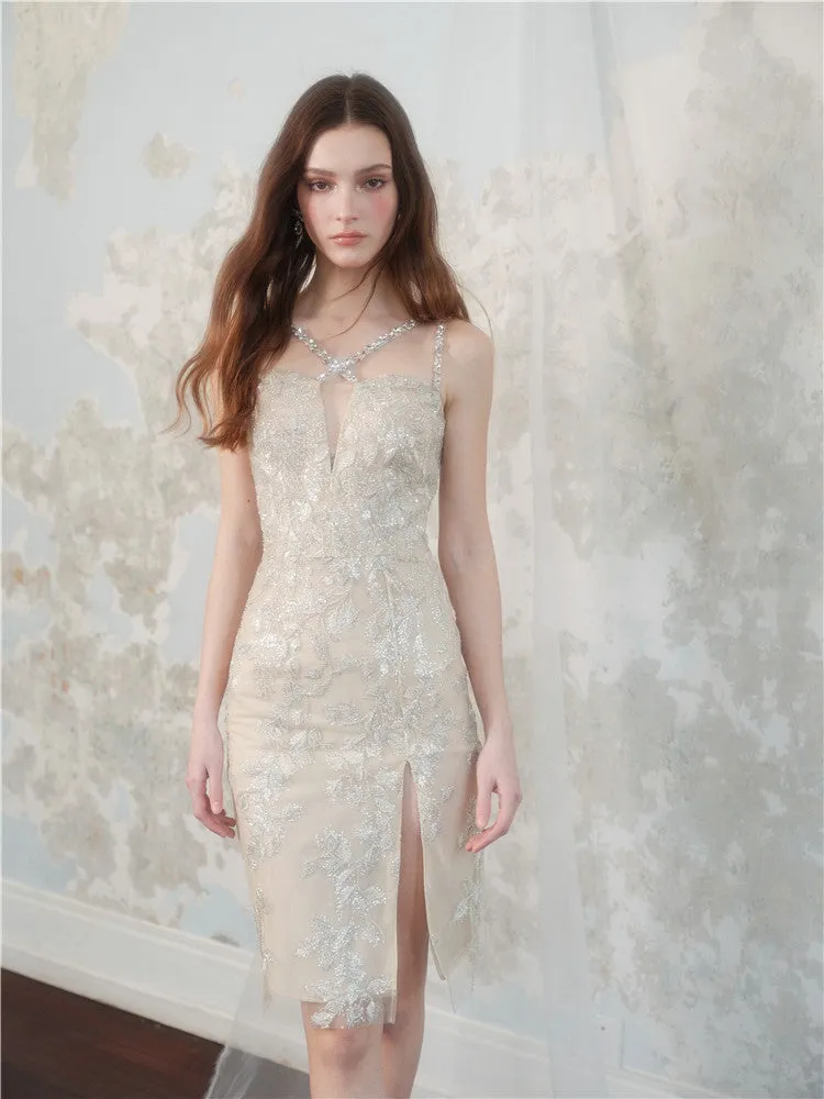 Wardrobes by Chen Luxury Gold Sleeveless Diamond Strap Dinner Dress-Dorei