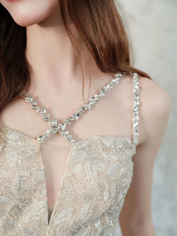 Wardrobes by Chen Luxury Gold Sleeveless Diamond Strap Dinner Dress-Dorei