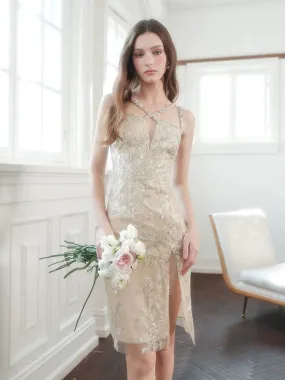 Wardrobes by Chen Luxury Gold Sleeveless Diamond Strap Dinner Dress-Dorei